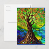 Kleurrijke boom van het Glas in lood van het Leven Briefkaart (Voorkant / Achterkant)
