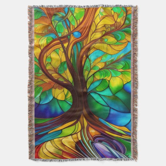 Kleurrijke boom van het Glas in lood van het Leven Deken (Voorkant Verticaal)
