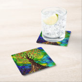 Kleurrijke boom van het Glas in lood van het Leven Kartonnen Onderzetters (Insitu)