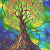 Kleurrijke boom van het Glas in lood van het Leven Sticker (Voorkant)