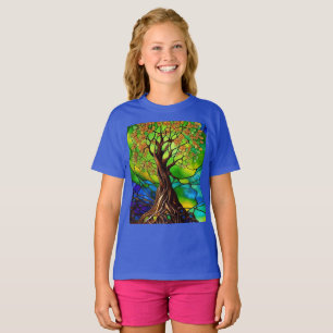 Kleurrijke boom van het Glas in lood van het Leven T-shirt