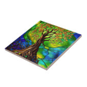 Kleurrijke boom van het Glas in lood van het Leven Tegeltje (Zijkant)