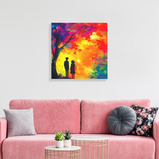 Kleurrijke boom van liefde canvas afdruk (Insitu (Woonkamer))
