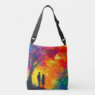 Kleurrijke boom van liefde crossbody tas