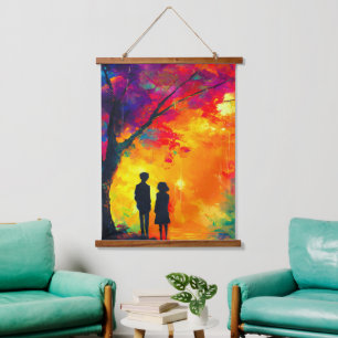Kleurrijke boom van liefde hangend wandkleed