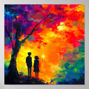 Kleurrijke boom van liefde poster