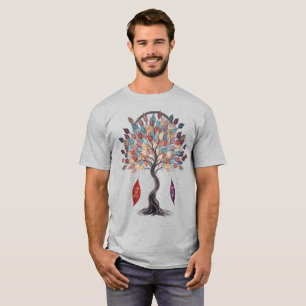 Kleurrijke Boom & Veer – Artistiek Natuur T-Shirt