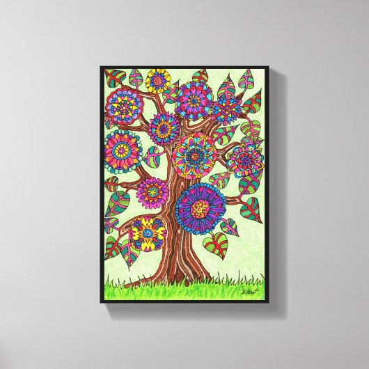 Kleurrijke boombloemen Whimsical Cartoon Drawing Canvas Afdruk (Voorkant)