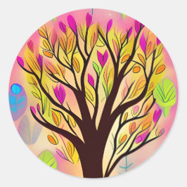  kleurrijke boomillustratie ronde sticker