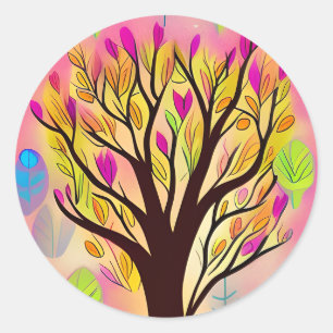 kleurrijke boomillustratie ronde sticker