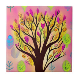  kleurrijke boomillustratie tegeltje