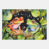 Kleurrijke boomkikkers op Waterverf bladeren Inpakpapier Vel (Voorkant 3)