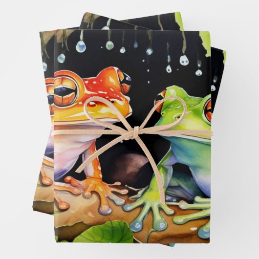 Kleurrijke boomkikkers op Waterverf bladeren Inpakpapier Vel (In situ)