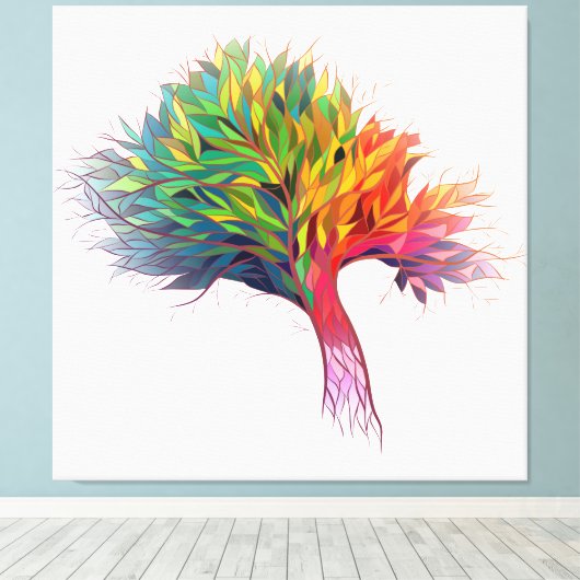 Kleurrijke boomuitbarsting canvas afdruk (Insitu (Houten vloer))