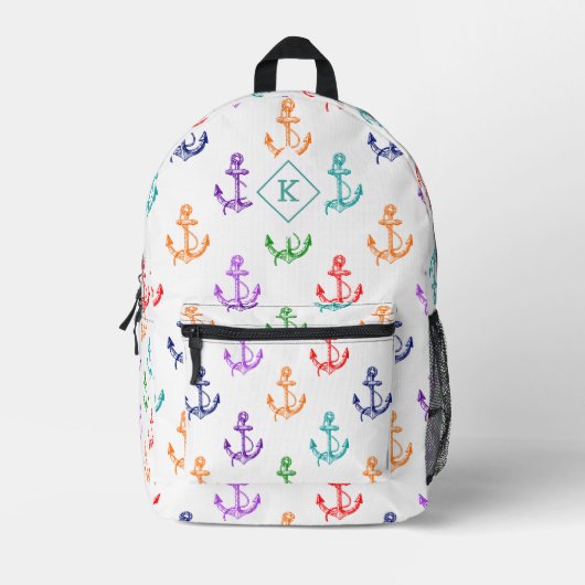Kleurrijke boot ankers nautisch patroon bedrukte rugzak (Voorkant)