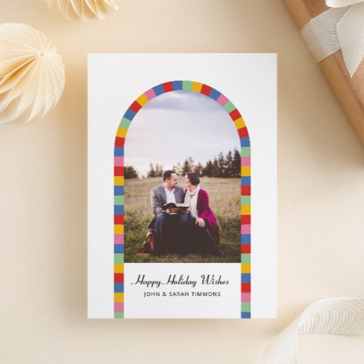 Kleurrijke Border Arch Foto Kerstvakantie Briefkaart