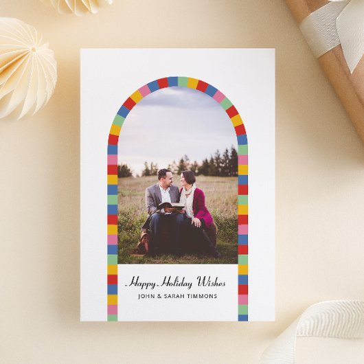 Kleurrijke Border Arch Foto Kerstvakantie Kaart