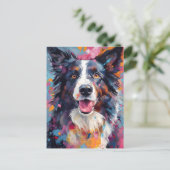 Kleurrijke Border Collie Briefkaart (Staand voorkant)