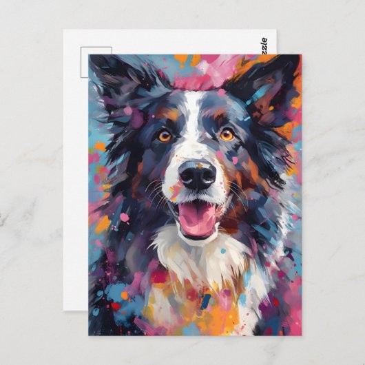 Kleurrijke Border Collie Briefkaart (Voorkant / Achterkant)