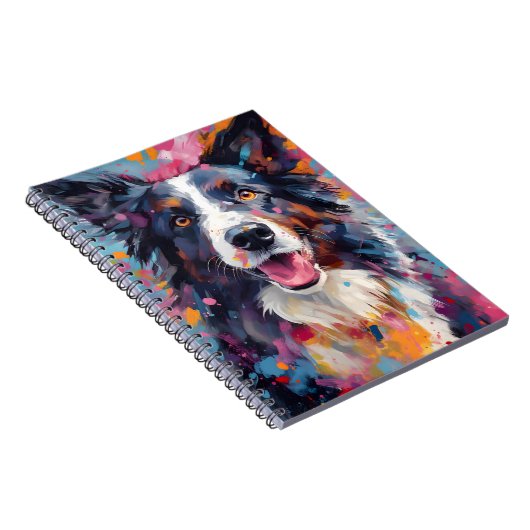 Kleurrijke Border Collie Notitieboek (Rechterzijde)