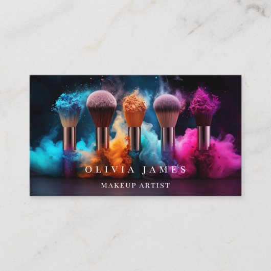 Kleurrijke borstels make-up artiest cosmetica scho visitekaartje (Voorkant)