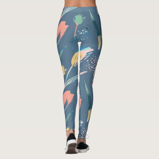 Kleurrijke borstels moderne bloementeelt leggings (Achterkant)