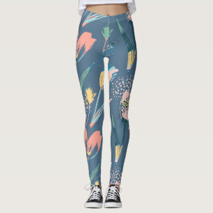 Kleurrijke borstels moderne bloementeelt leggings