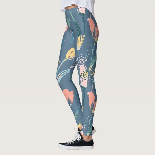 Kleurrijke borstels moderne bloementeelt leggings (Links)