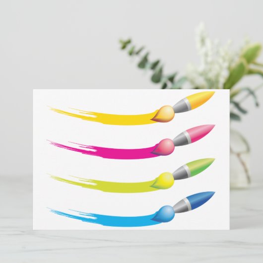 Kleurrijke borstels uitnodigingen (Staand voorkant)