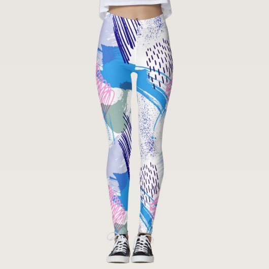 Kleurrijke borstelslag abstract patroon leggings (Voorkant)