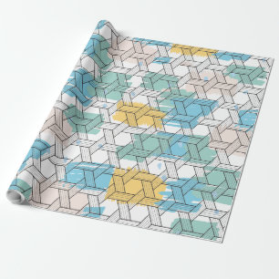 Kleurrijke borstelslagen zwart geometrisch patroon cadeaupapier