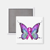 Kleurrijke borstkankerbewustzijnsvlinder magneet (Voorkant / Achterkant)