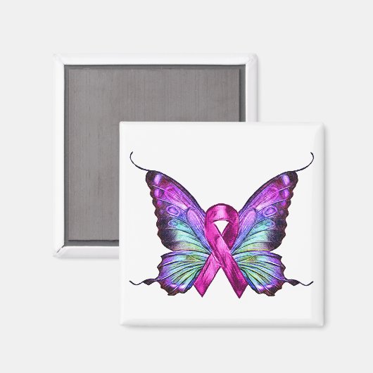 Kleurrijke borstkankerbewustzijnsvlinder magneet (Voorkant / Achterkant)