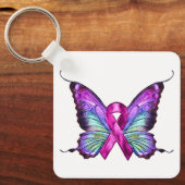 Kleurrijke borstkankerbewustzijnsvlinder sleutelhanger (Voorkant)