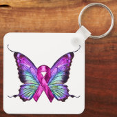 Kleurrijke borstkankerbewustzijnsvlinder sleutelhanger (Achterkant)