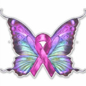 Kleurrijke borstkankerbewustzijnsvlinder sticker (Voorkant)
