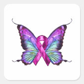 Kleurrijke borstkankerbewustzijnsvlinder vierkante sticker (Voorkant)