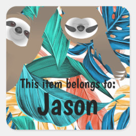 Kleurrijke Bos Hangende luiaards met Naam Vierkante Sticker