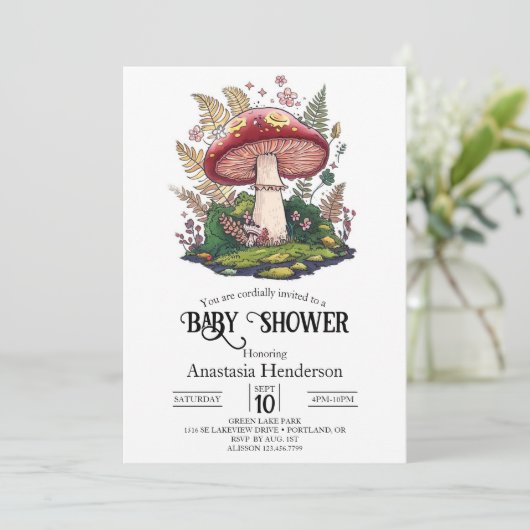 Kleurrijke bos-paddenstoel babyborrel kaart (Staand voorkant)