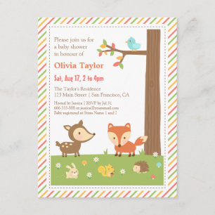 Kleurrijke bosdieren baby shower kaart
