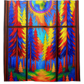 Kleurrijke boskunst douchegordijn (Voorkant)