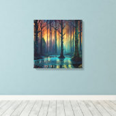 Kleurrijke boslandschap Moderne digitale kunst Canvas Afdruk (Insitu (Houten vloer))