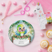 Kleurrijke bospapegaai verjaardag papieren bordje (Feest)