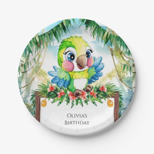 Kleurrijke bospapegaai verjaardag papieren bordje (Voorkant)
