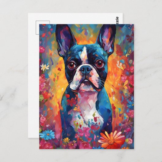 Kleurrijke Boston Terrier Briefkaart (Voorkant / Achterkant)
