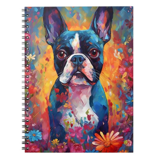 Kleurrijke Boston Terrier Notitieboek (Voorkant)