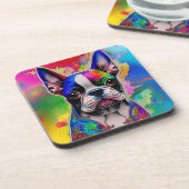 Kleurrijke Boston Terrier Paint Splashes Bier Onderzetter (Linkerzijde)