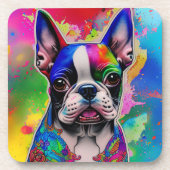 Kleurrijke Boston Terrier Paint Splashes Bier Onderzetter (Voorkant)