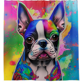 Kleurrijke Boston Terrier Paint Splashes Douchegordijn