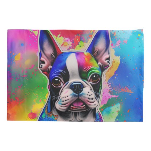 Kleurrijke Boston Terrier Paint Splashes Kussensloop (Achterkant)